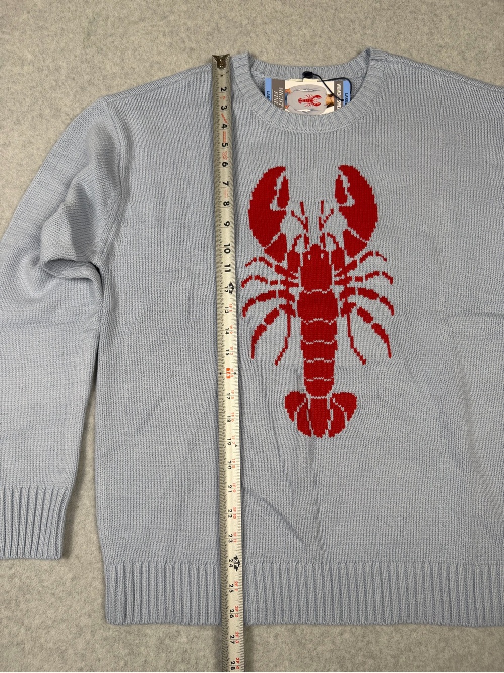 Mighty Fine Light Blue Crewneck Sweater with Red Lobster - Picture 7 of 8